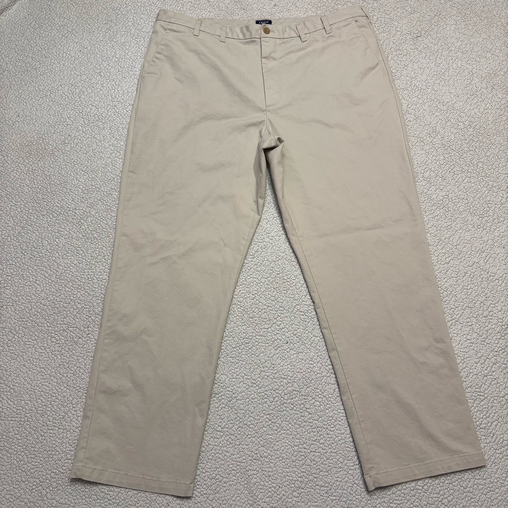 IZOD Men's Khaki Flat Front‎ Chino Pants 44x34 Stretch Classic Fit Casual Dress